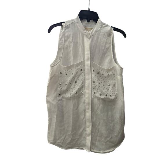 Michael Kors White Studded Pockets Sleeveless Blouse Small - Picture 1 of 4